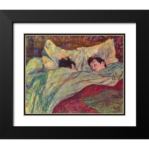 In the Bed Black Modern Wood Framed Art Print with Double Matting by Toulouse-Lautrec, Henri de