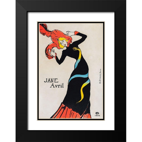 Jane Avril Black Modern Wood Framed Art Print with Double Matting by Toulouse-Lautrec, Henri de