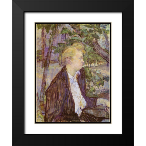 Woman in the Garden Black Modern Wood Framed Art Print with Double Matting by Toulouse-Lautrec, Henri de