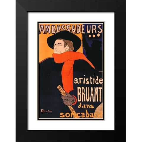 Ambassadeurs Aristide Bruant Black Modern Wood Framed Art Print with Double Matting by Toulouse-Lautrec, Henri de