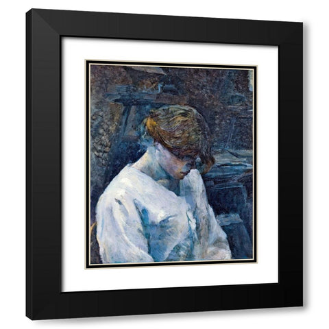 La Rousse in a White Blouse Black Modern Wood Framed Art Print with Double Matting by Toulouse-Lautrec, Henri de