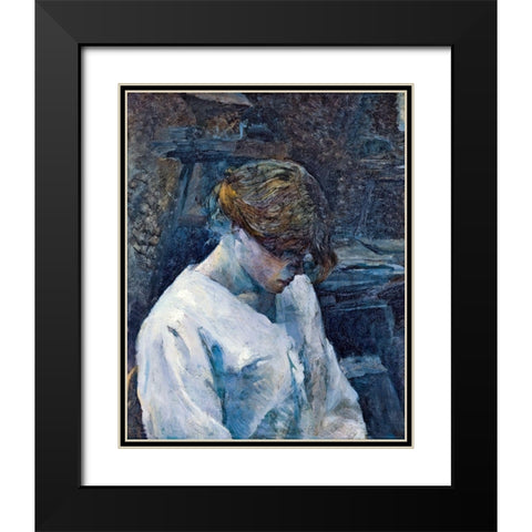 La Rousse in a White Blouse Black Modern Wood Framed Art Print with Double Matting by Toulouse-Lautrec, Henri de