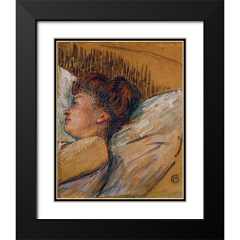 Woman in Bed Black Modern Wood Framed Art Print with Double Matting by Toulouse-Lautrec, Henri de