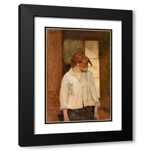 A Montrouge Rosa La Rouge Black Modern Wood Framed Art Print with Double Matting by Toulouse-Lautrec, Henri de