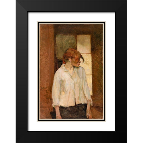 A Montrouge Rosa La Rouge Black Modern Wood Framed Art Print with Double Matting by Toulouse-Lautrec, Henri de
