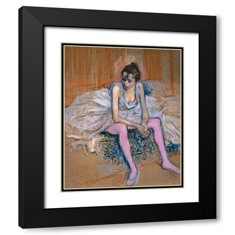 Danseuse assise aux Bas de roses Black Modern Wood Framed Art Print with Double Matting by Toulouse-Lautrec, Henri de