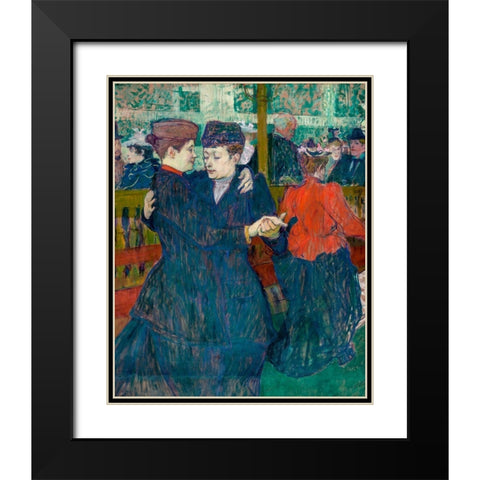 At the Moulin-Rouges, Two Women Walzing Black Modern Wood Framed Art Print with Double Matting by Toulouse-Lautrec, Henri de
