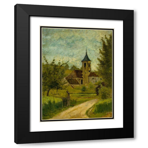 Landscape with Church Black Modern Wood Framed Art Print with Double Matting by Toulouse-Lautrec, Henri de