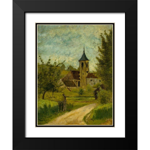 Landscape with Church Black Modern Wood Framed Art Print with Double Matting by Toulouse-Lautrec, Henri de