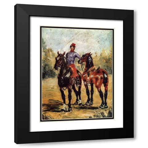 Groom with Two Horses Black Modern Wood Framed Art Print with Double Matting by Toulouse-Lautrec, Henri de