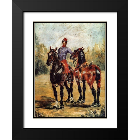 Groom with Two Horses Black Modern Wood Framed Art Print with Double Matting by Toulouse-Lautrec, Henri de