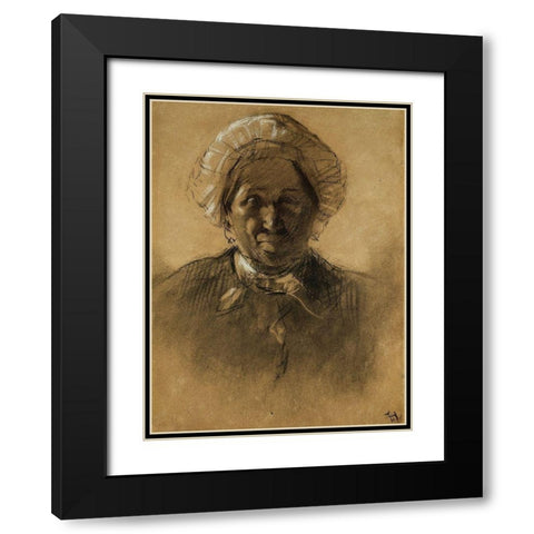 Old Woman Black Modern Wood Framed Art Print with Double Matting by Toulouse-Lautrec, Henri de