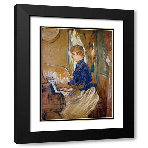 At the Piano Madame Juliette Pascal in the Salon of the Chateau de Malrome Black Modern Wood Framed Art Print with Double Matting by Toulouse-Lautrec, Henri de