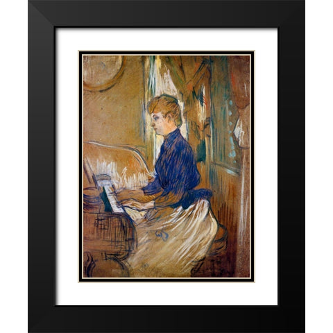 At the Piano Madame Juliette Pascal in the Salon of the Chateau de Malrome Black Modern Wood Framed Art Print with Double Matting by Toulouse-Lautrec, Henri de