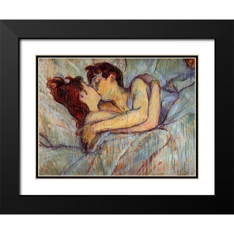 In Bed, The Kiss Black Modern Wood Framed Art Print with Double Matting by Toulouse-Lautrec, Henri de