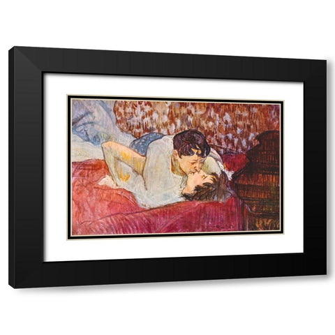 The Kiss Black Modern Wood Framed Art Print with Double Matting by Toulouse-Lautrec, Henri de
