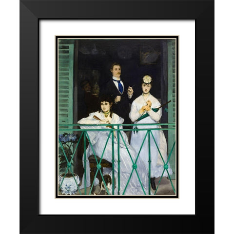 The Balcony Black Modern Wood Framed Art Print with Double Matting by Manet, Edouard