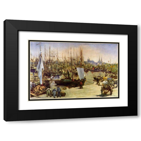 Port of Bordeaux Black Modern Wood Framed Art Print with Double Matting by Manet, Edouard