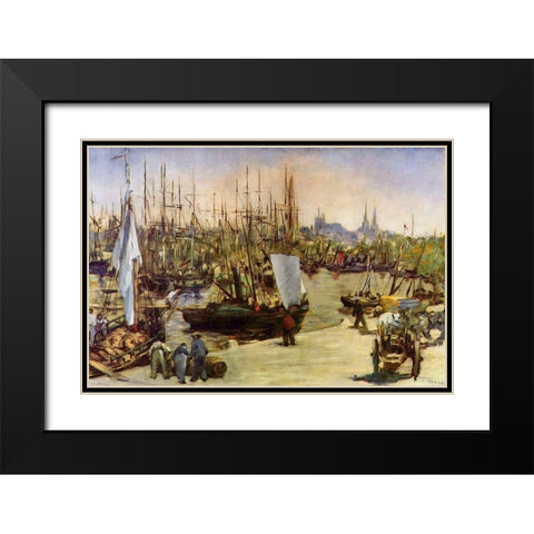 Port of Bordeaux Black Modern Wood Framed Art Print with Double Matting by Manet, Edouard