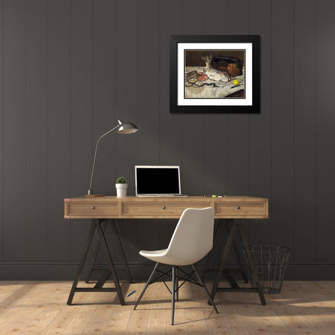 Fish Still Life Black Modern Wood Framed Art Print with Double Matting by Manet, Edouard