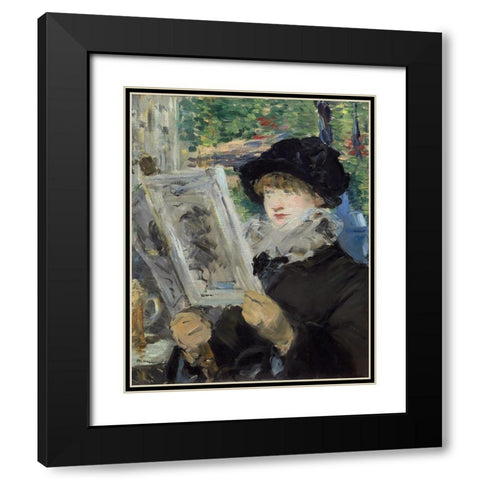 Woman Reading Black Modern Wood Framed Art Print with Double Matting by Manet, Edouard
