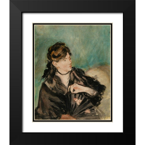 Portrait of Berthe Morisot with a Fan Black Modern Wood Framed Art Print with Double Matting by Manet, Edouard