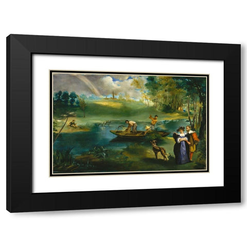 Fishing Black Modern Wood Framed Art Print with Double Matting by Manet, Edouard