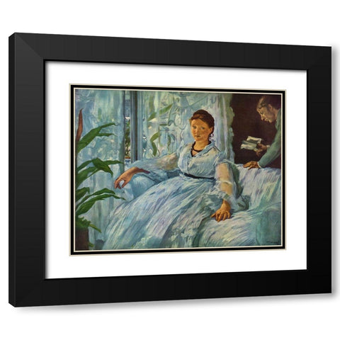The Reading Black Modern Wood Framed Art Print with Double Matting by Manet, Edouard