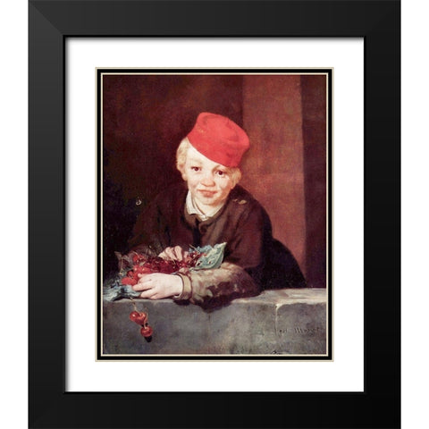 Boy with cherries Black Modern Wood Framed Art Print with Double Matting by Manet, Edouard