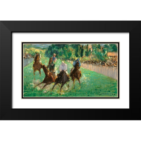 At the Races Black Modern Wood Framed Art Print with Double Matting by Manet, Edouard
