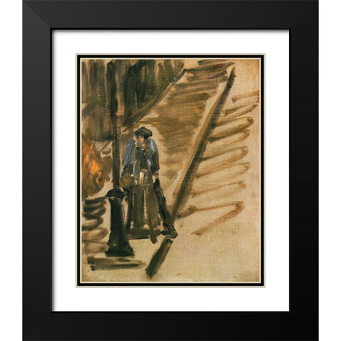 Rue Mossnier with Knife Grinder Black Modern Wood Framed Art Print with Double Matting by Manet, Edouard