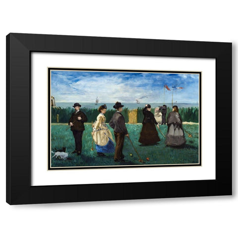 The Croquet Party Black Modern Wood Framed Art Print with Double Matting by Manet, Edouard
