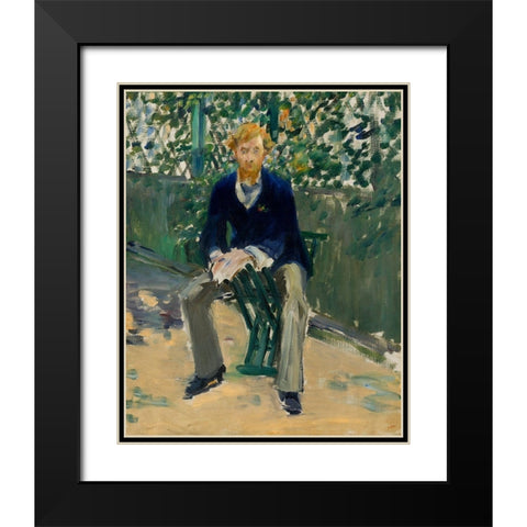 George Moore in the Artists Garden Black Modern Wood Framed Art Print with Double Matting by Manet, Edouard