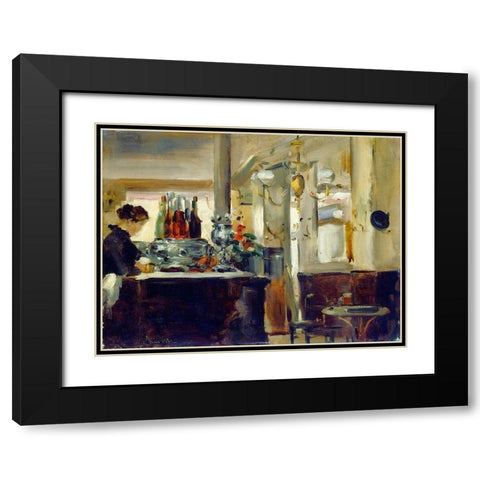 Bon Bock Cafe Black Modern Wood Framed Art Print with Double Matting by Manet, Edouard style of