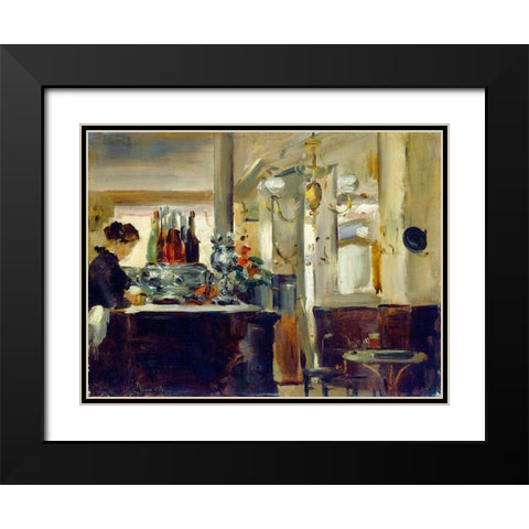 Bon Bock Cafe Black Modern Wood Framed Art Print with Double Matting by Manet, Edouard style of