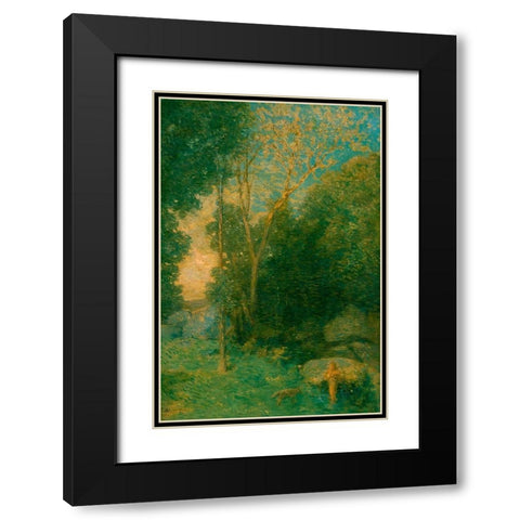 Pan and the Wolf Black Modern Wood Framed Art Print with Double Matting by Weir, J Alden