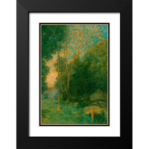 Pan and the Wolf Black Modern Wood Framed Art Print with Double Matting by Weir, J Alden