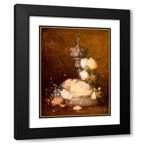 Silver Chalice with Roses Black Modern Wood Framed Art Print with Double Matting by Weir, J Alden
