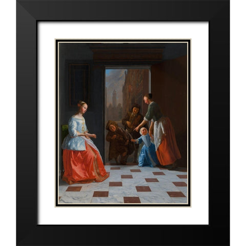 Street Musicians at the Door Black Modern Wood Framed Art Print with Double Matting by Octhtervelt, Jacob