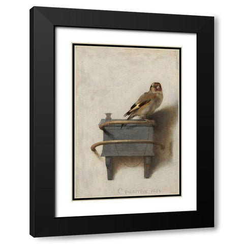 The Goldfinch Black Modern Wood Framed Art Print with Double Matting by Fabritius, Carel