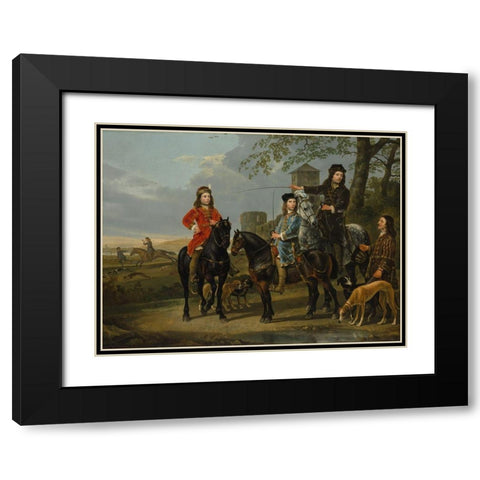 Equestrian Portrait of Cornelis and Michiel Pompe van Meerdervoort Black Modern Wood Framed Art Print with Double Matting by Cuyp, Aelbert