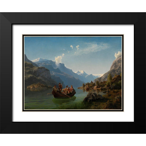 Bridal Procession on the Hardangerfjord Black Modern Wood Framed Art Print with Double Matting by Tidemand, Adolph