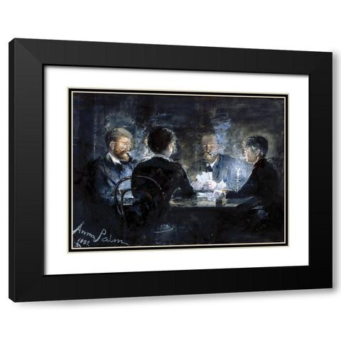 A game of Lhombre in Brondums Hotel Black Modern Wood Framed Art Print with Double Matting by Palm de Rosa, Anna
