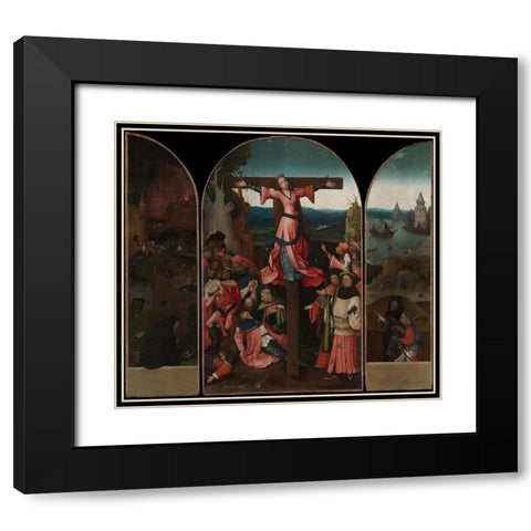 Triptych of the crucified Martyr Black Modern Wood Framed Art Print with Double Matting by Bosch, Hieronymus