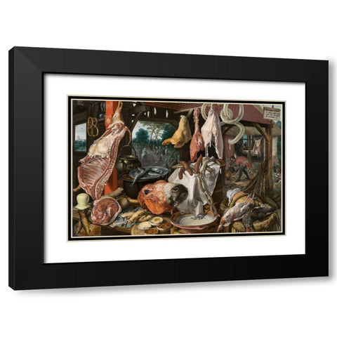 A Meat Stall with the Holy Family Giving Alms Black Modern Wood Framed Art Print with Double Matting by Aertsen, Pieter