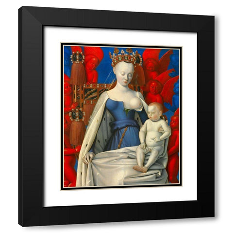 Virgin and Child Surrounded by Angels Black Modern Wood Framed Art Print with Double Matting by Fouquet, Jean