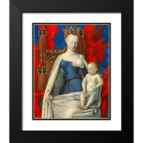 Virgin and Child Surrounded by Angels Black Modern Wood Framed Art Print with Double Matting by Fouquet, Jean