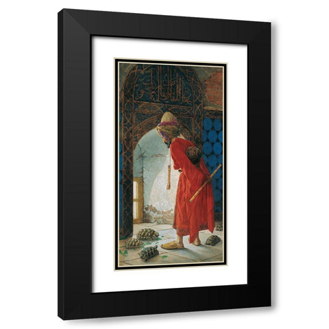 The Tortoise Trainer Black Modern Wood Framed Art Print with Double Matting by Bey, Osman Hamdi
