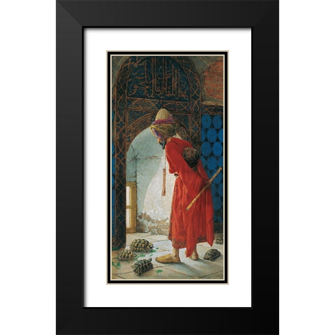 The Tortoise Trainer Black Modern Wood Framed Art Print with Double Matting by Bey, Osman Hamdi