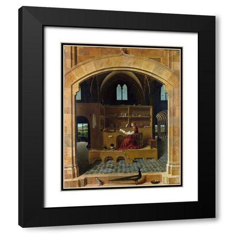 Saint Jerome in his Study Black Modern Wood Framed Art Print with Double Matting by da Messina, Antonello